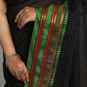Black - Dharwad Cotton Saree with Zari Border