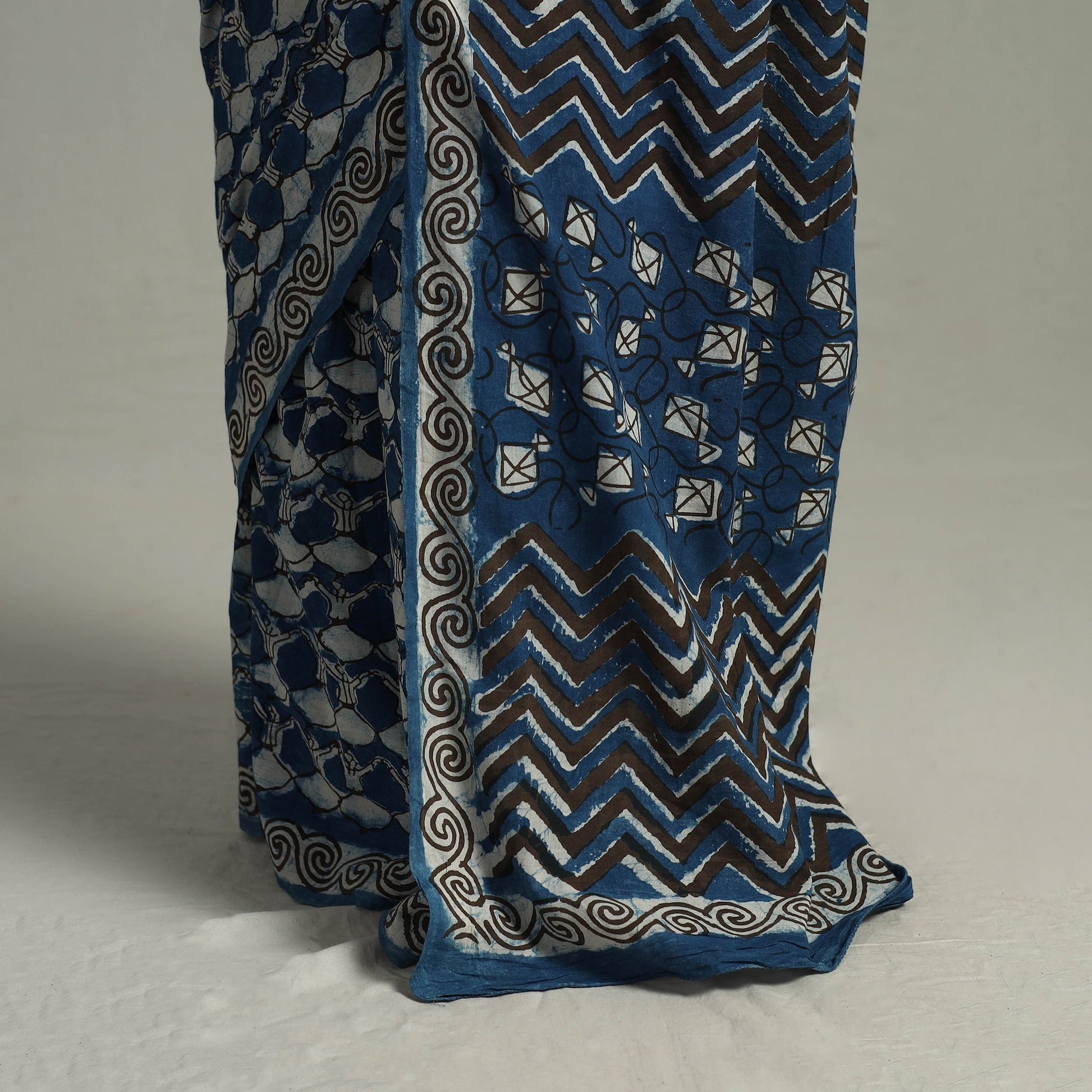 Blue - Bindaas Natural Dyed Art Block Printed Pure Cotton Saree