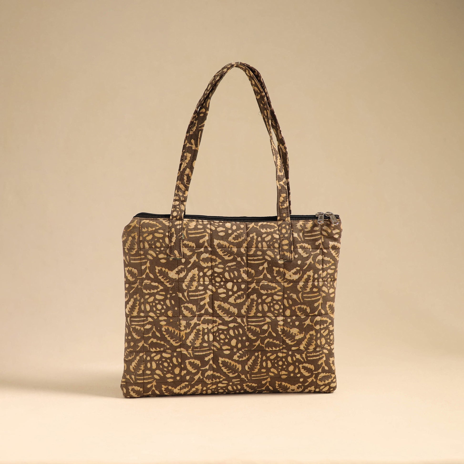 Brown - Handcrafted Quilted Cotton Handbag 14