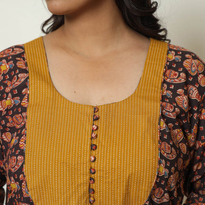 Black - Kalamkari Printed Cotton A-Line Kurta 32