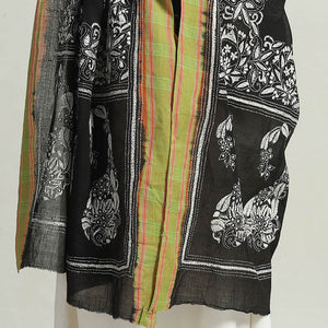 Black - Bengal Kantha Embroidery Cotton Handloom Dupatta 129