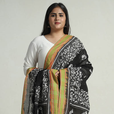Black - Bengal Kantha Embroidery Cotton Handloom Dupatta 129