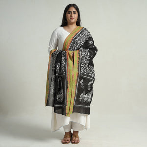 Black - Bengal Kantha Embroidery Cotton Handloom Dupatta 129