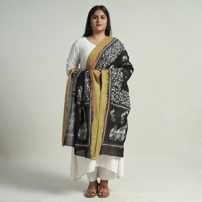 Black - Bengal Kantha Embroidery Cotton Handloom Dupatta 129