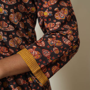 Black - Kalamkari Printed Cotton A-Line Kurta 32