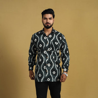 Black - Full Sleeve Tie & Dye Cotton Men Shibori Shirt 02