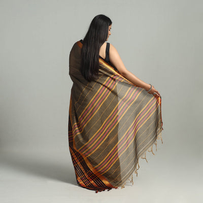 Brown - Dharwad Cotton Saree with Zari Border