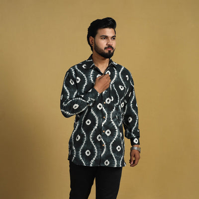 Black - Full Sleeve Tie & Dye Cotton Men Shibori Shirt 02