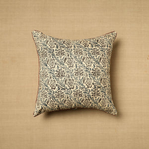 Beige - Block Print Cotton Kalamkari Cushion Cover (16 x 16 in) 22