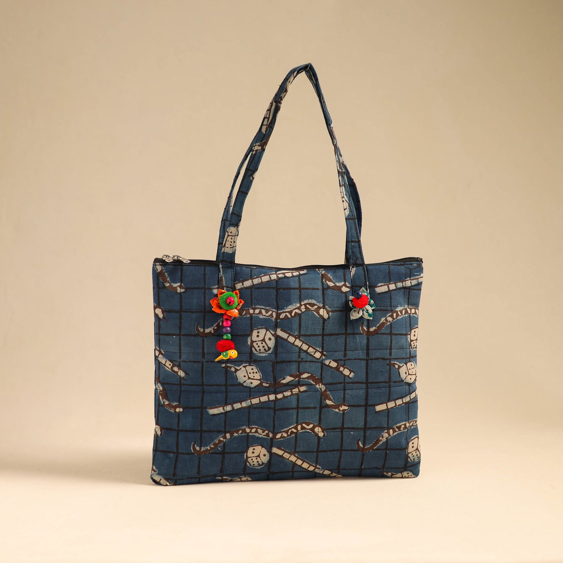 Blue - Handcrafted Quilted Cotton Handbag 17