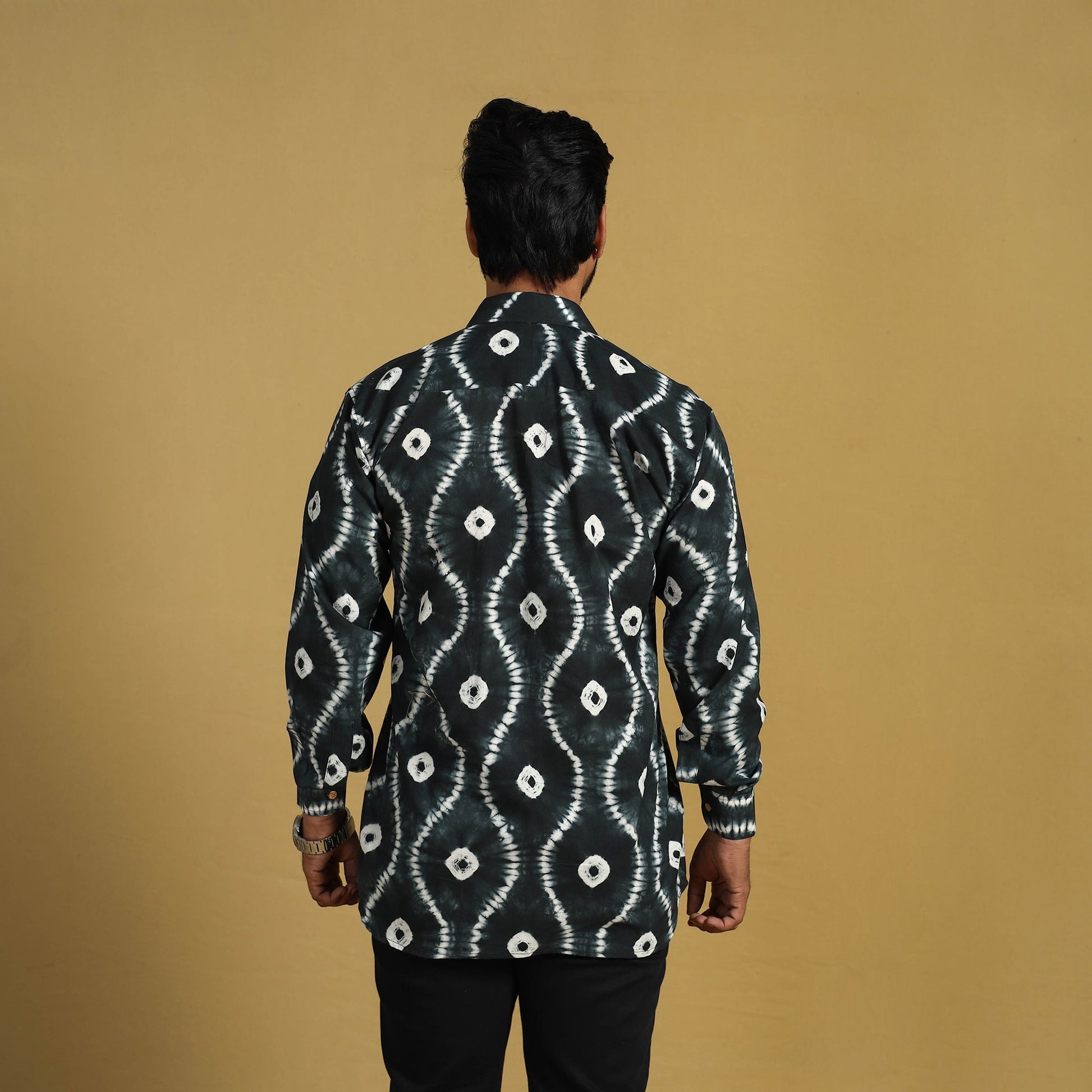 Black - Full Sleeve Tie & Dye Cotton Men Shibori Shirt 02