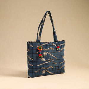 Blue - Handcrafted Quilted Cotton Handbag 17
