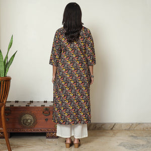 Black - Kalamkari Printed Cotton Straight Kurta 33