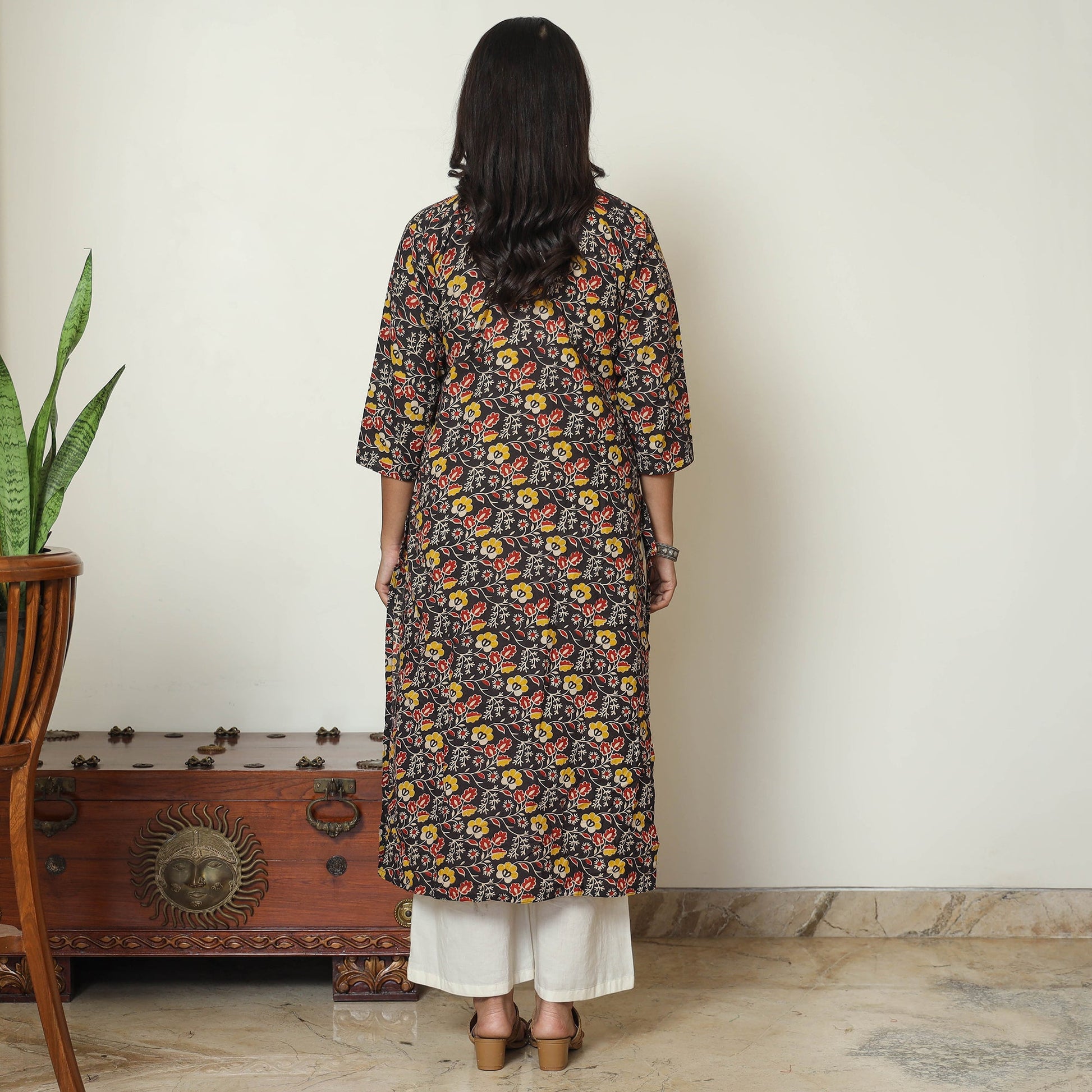 Black - Kalamkari Printed Cotton Straight Kurta 33