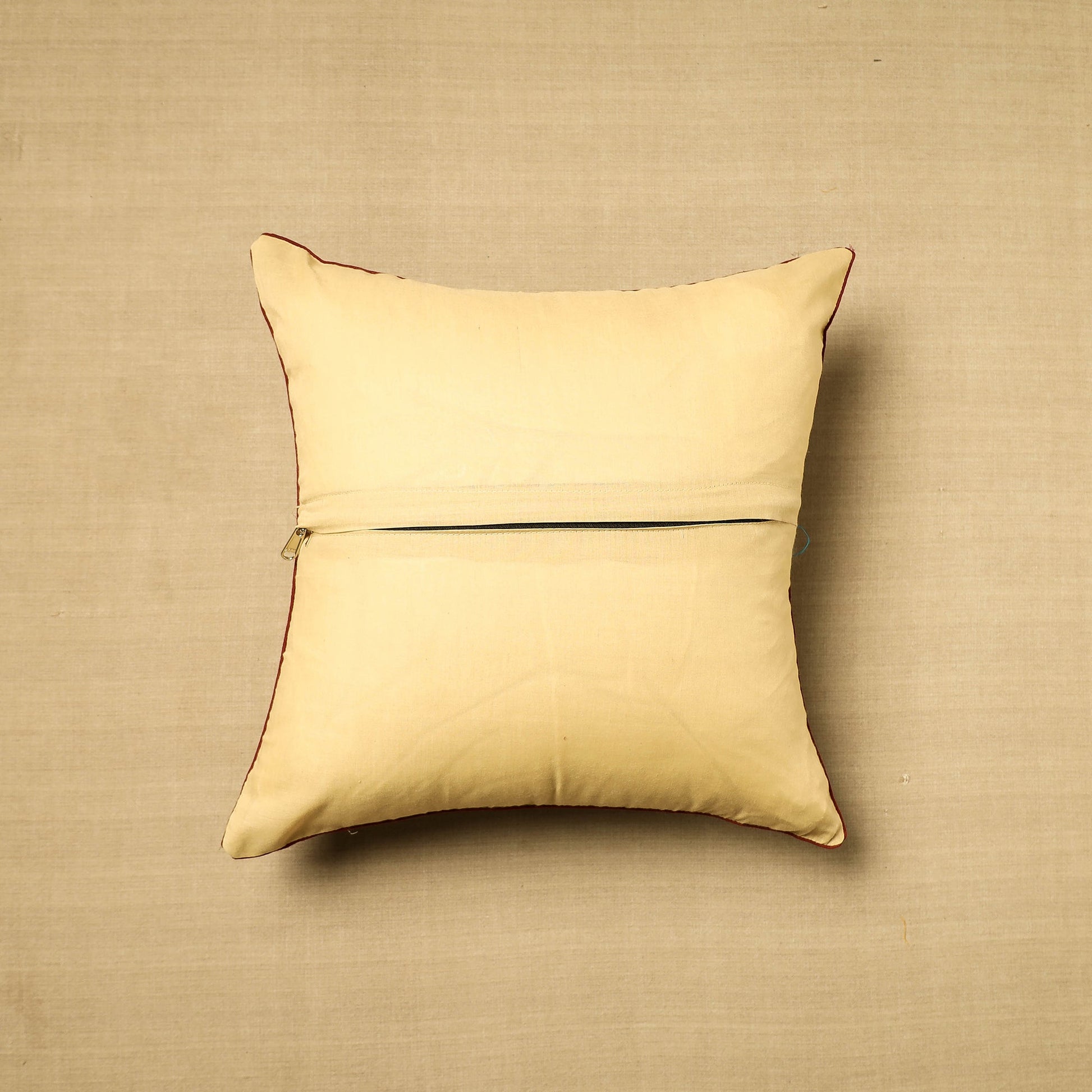 Beige - Block Print Cotton Kalamkari Cushion Cover (16 x 16 in) 22