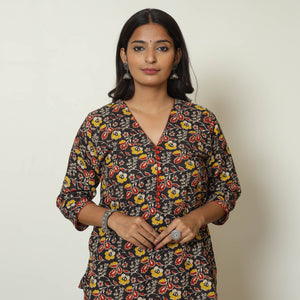 Black - Kalamkari Printed Cotton Straight Kurta 33