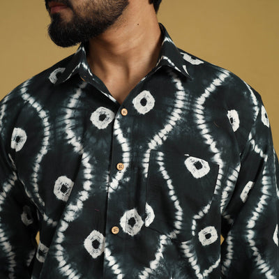 Black - Full Sleeve Tie & Dye Cotton Men Shibori Shirt 02