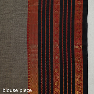 Brown - Dharwad Cotton Saree with Zari Border