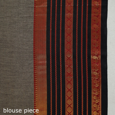 Brown - Dharwad Cotton Saree with Zari Border