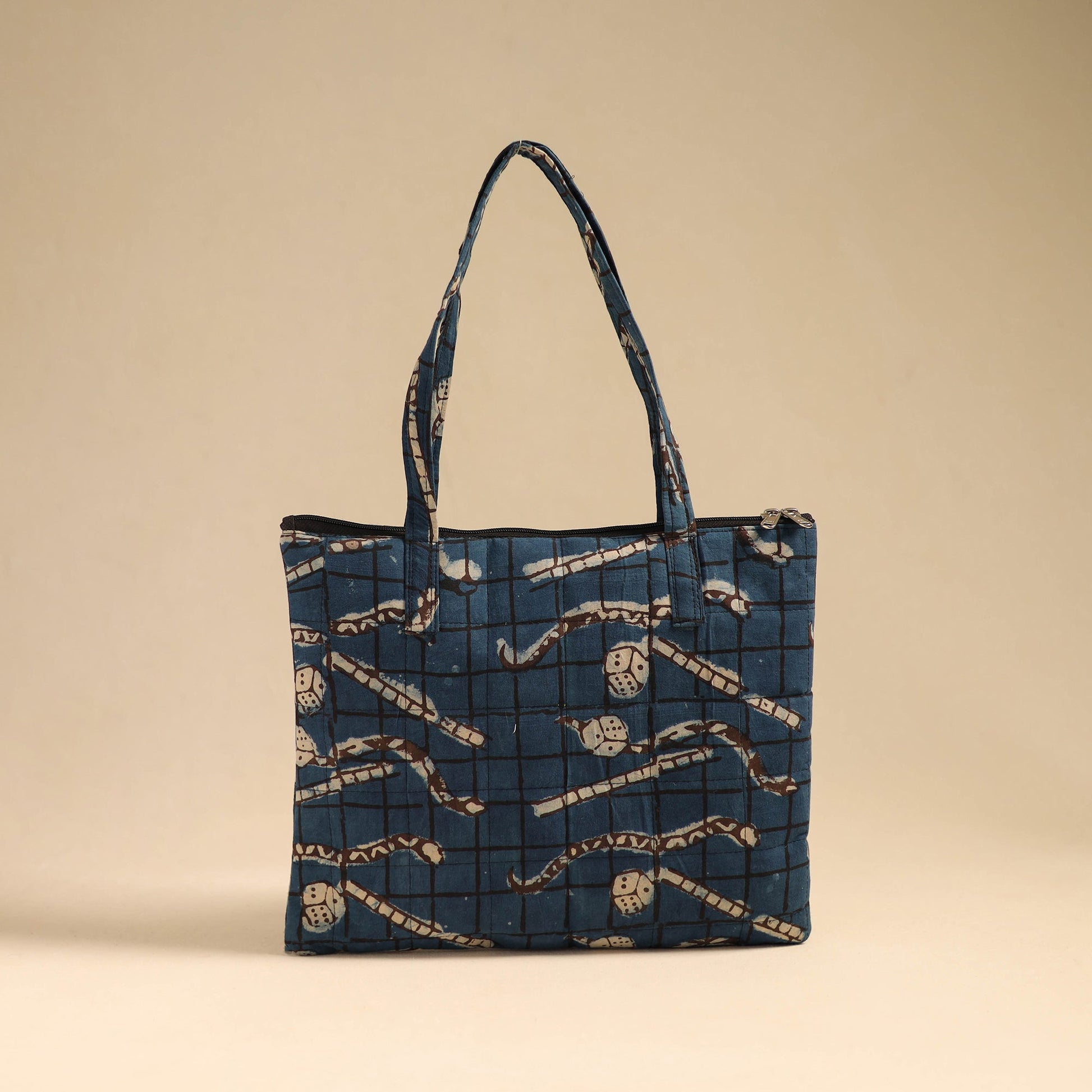 Blue - Handcrafted Quilted Cotton Handbag 17