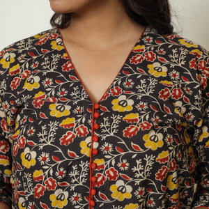 Black - Kalamkari Printed Cotton Straight Kurta 33