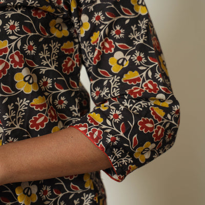 Black - Kalamkari Printed Cotton Straight Kurta 33