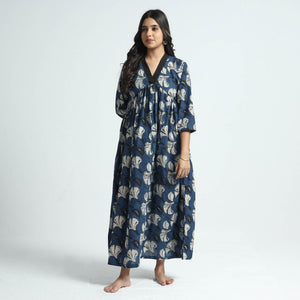 Blue - Bindaas Art Block Printed Cotton Dress