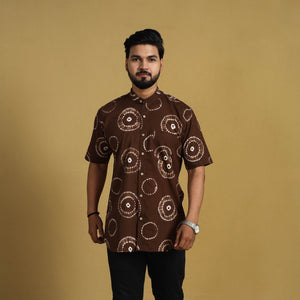 Brown - Half Sleeve Tie & Dye Cotton Men Shibori Shirt 10
