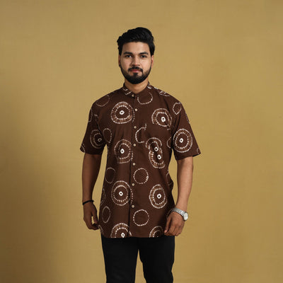 Brown - Half Sleeve Tie & Dye Cotton Men Shibori Shirt 10