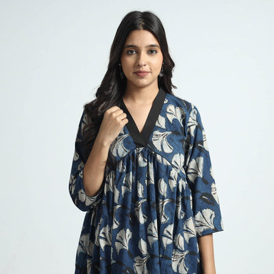Blue - Bindaas Art Block Printed Cotton Dress