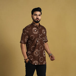 Brown - Half Sleeve Tie & Dye Cotton Men Shibori Shirt 10