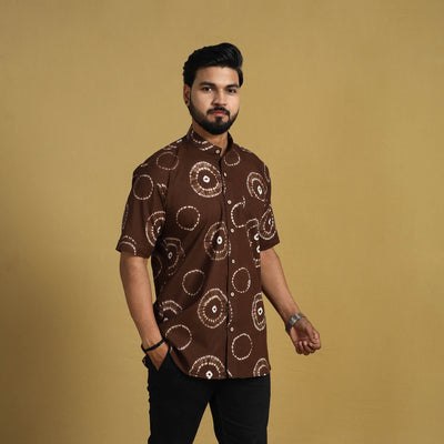 Brown - Half Sleeve Tie & Dye Cotton Men Shibori Shirt 10