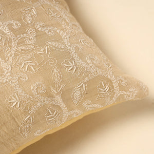 Beige - Tussar Silk Bengal Kantha Work Cushion Cover 10