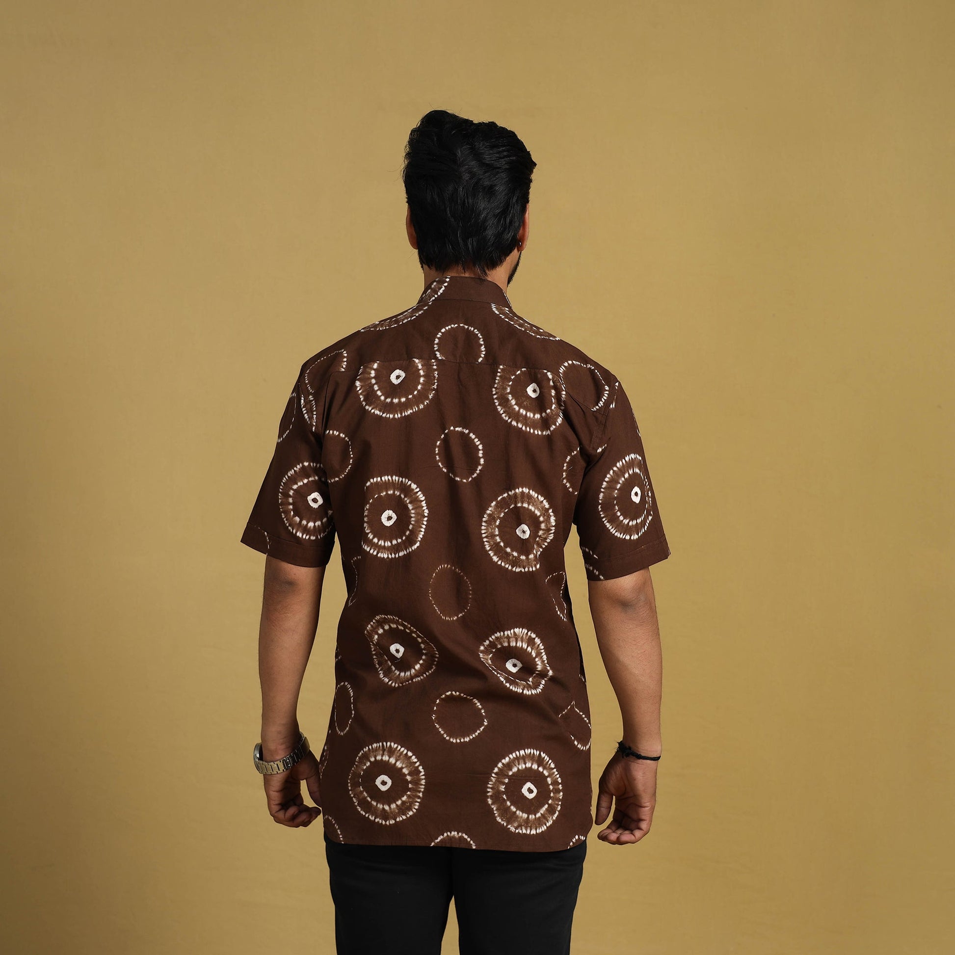 Brown - Half Sleeve Tie & Dye Cotton Men Shibori Shirt 10