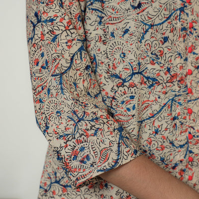 Beige - Hand Block Print Cotton A-Line Kalamkari Kurta 21
