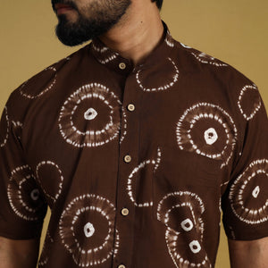 Brown - Half Sleeve Tie & Dye Cotton Men Shibori Shirt 10