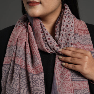 Brown - Bagh Hand Block Printed Merino Woollen Stole 36