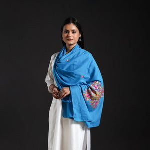 Blue - Cotton Kashida Embroidery Stole 27