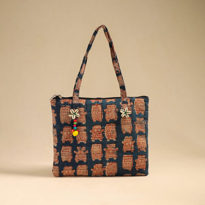 Blue - Handcrafted Quilted Cotton Handbag 19