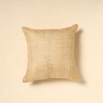Beige - Tussar Silk Bengal Kantha Work Cushion Cover 11