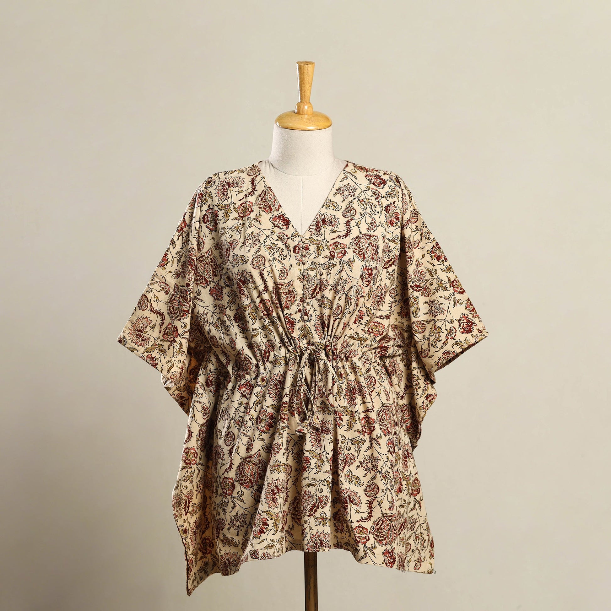 Beige - Kalamkari Block Print Cotton Kaftan (Short) 17