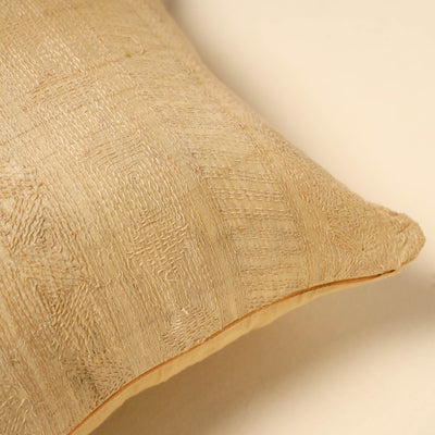 Beige - Tussar Silk Bengal Kantha Work Cushion Cover 11