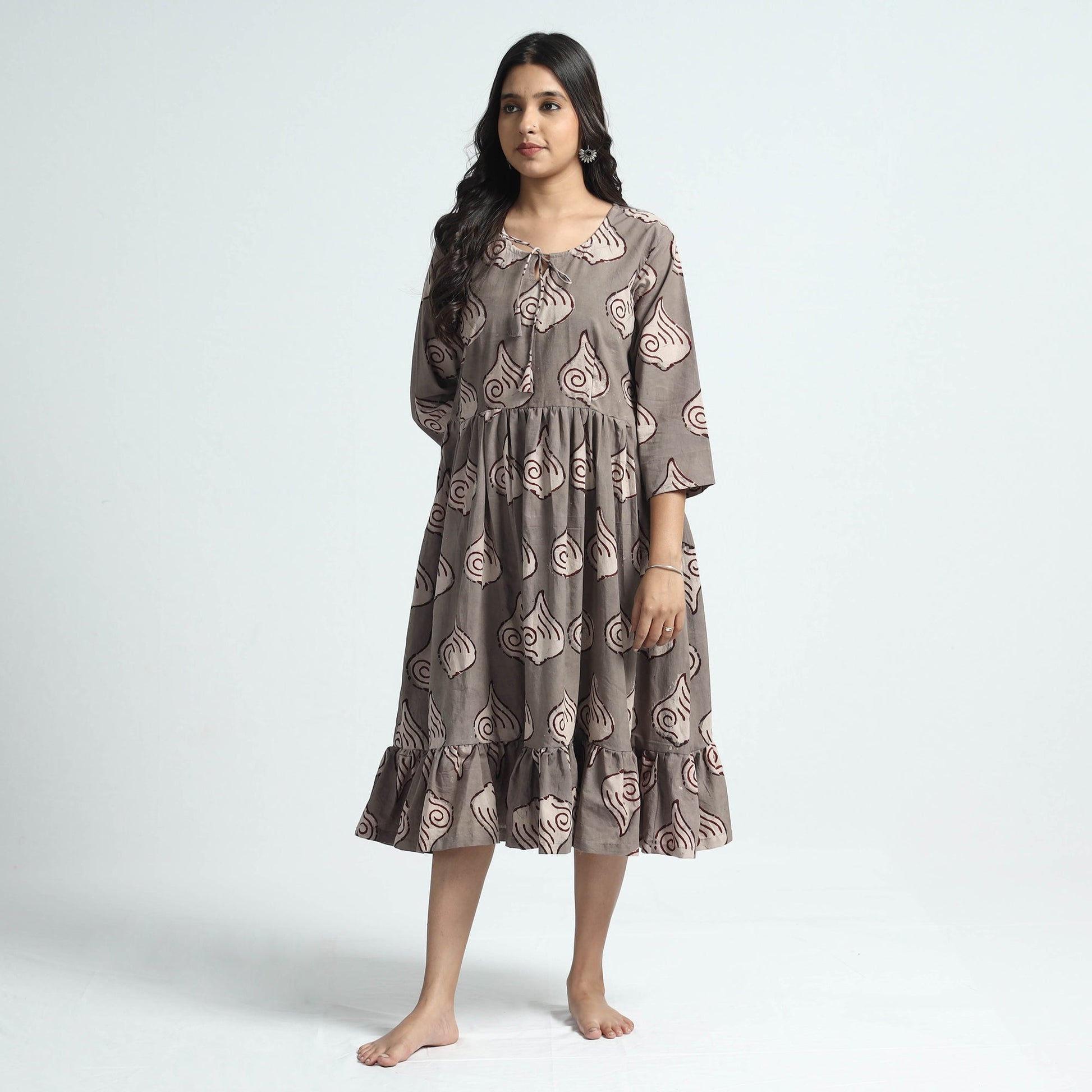 Brown - Bindaas Art Block Printed Cotton Dress