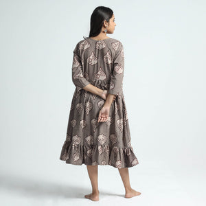Brown - Bindaas Art Block Printed Cotton Dress