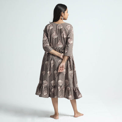 Brown - Bindaas Art Block Printed Cotton Dress