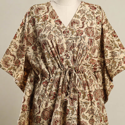Beige - Kalamkari Block Print Cotton Kaftan (Short) 17