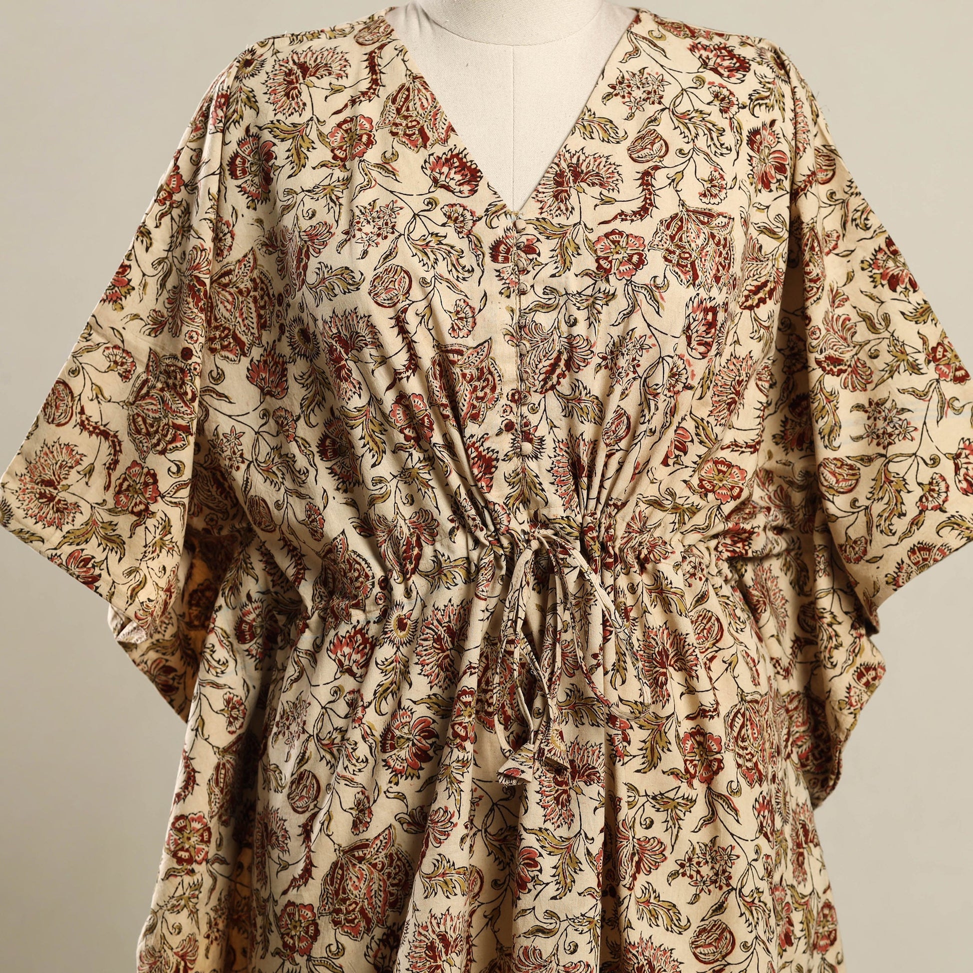 Beige - Kalamkari Block Print Cotton Kaftan (Short) 17