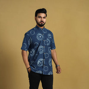 Blue - Half Sleeve Tie & Dye Cotton Men Shibori Shirt 11