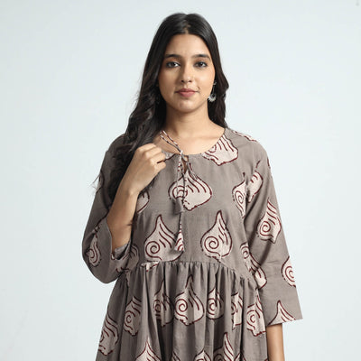 Brown - Bindaas Art Block Printed Cotton Dress