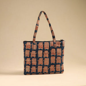 Blue - Handcrafted Quilted Cotton Handbag 19
